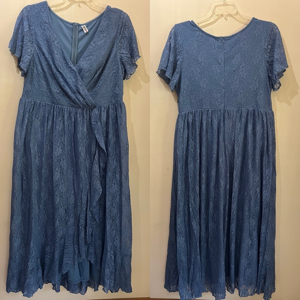 Ever Pretty Faux Wrap Blue Lace Dress Size 3X